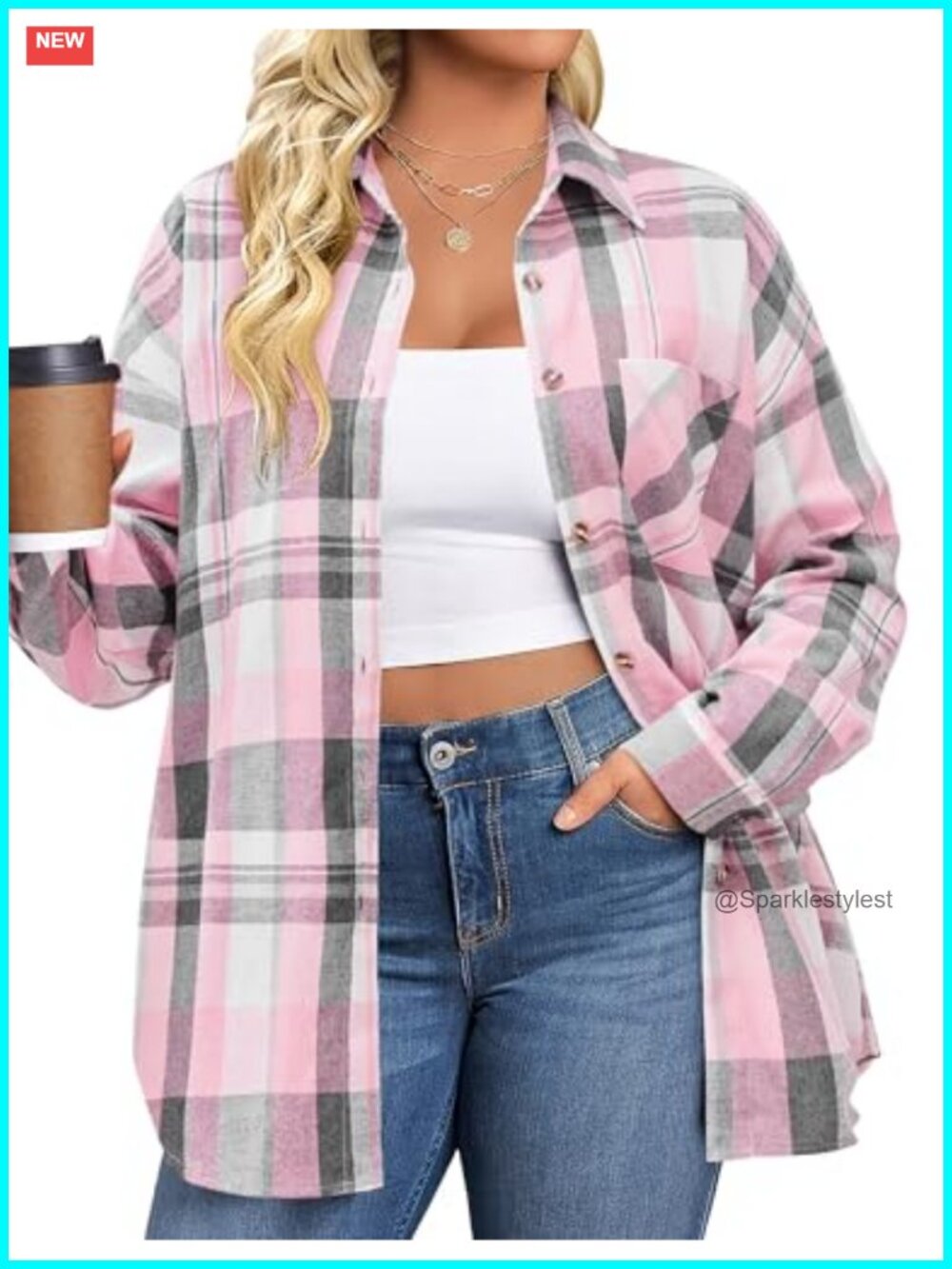 Plus Size Flannel Shirt Long Sleeve Button Down Plaid Top